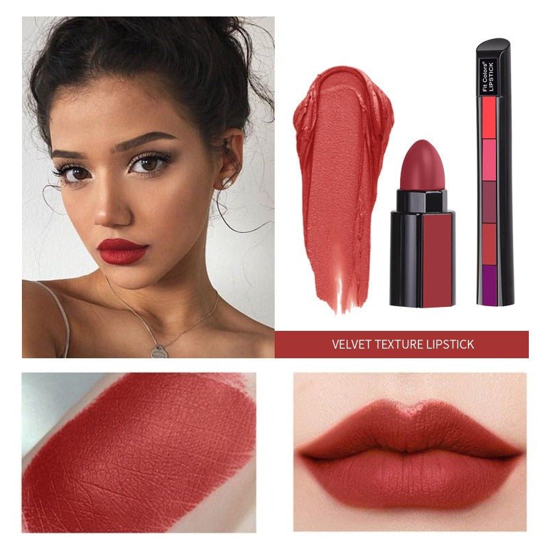 5-in-1 Velvet Matte Lipstick Set – Waterproof & Longwear Magic