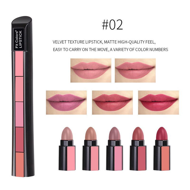 5-in-1 Velvet Matte Lipstick Set – Waterproof & Longwear Magic