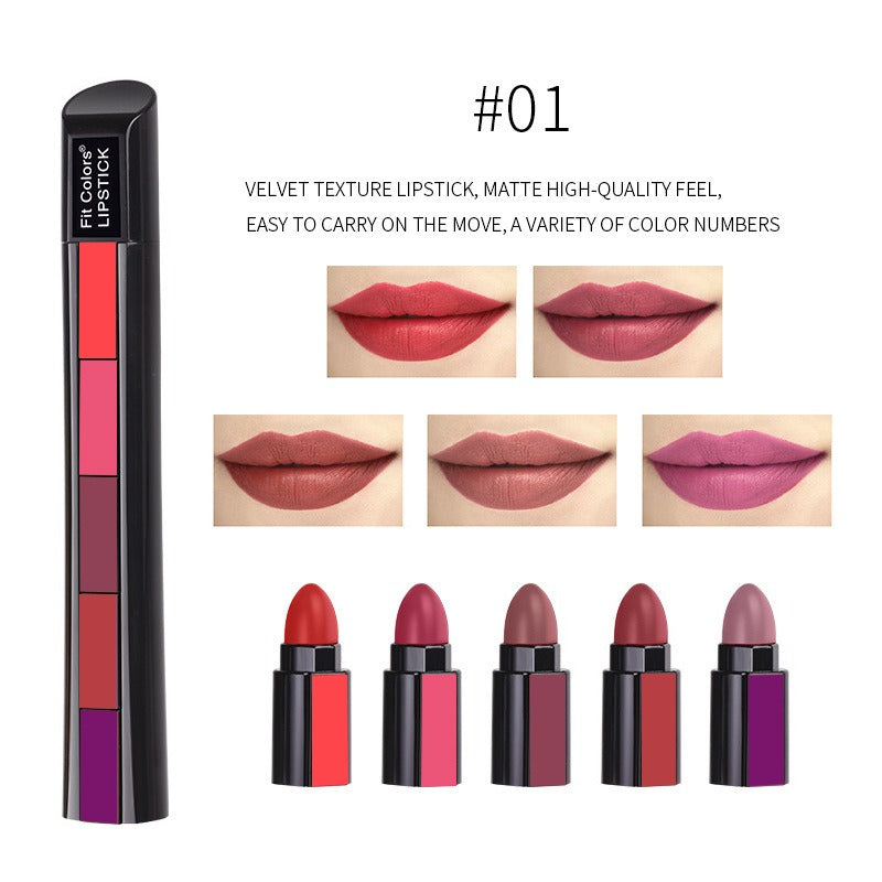 5-in-1 Velvet Matte Lipstick Set – Waterproof & Longwear Magic