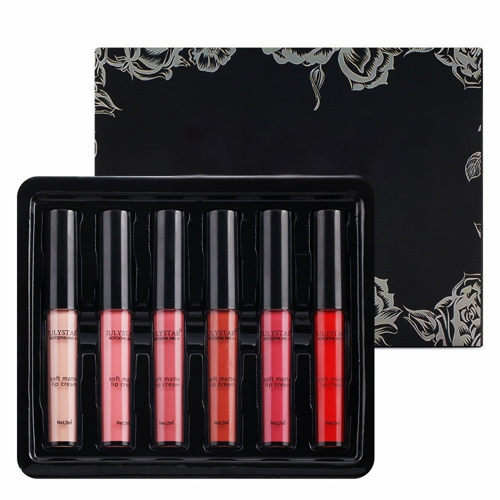 6-Piece Velvet Matte Lip Gloss Set – Bold Shades in a Luxe Gift Box