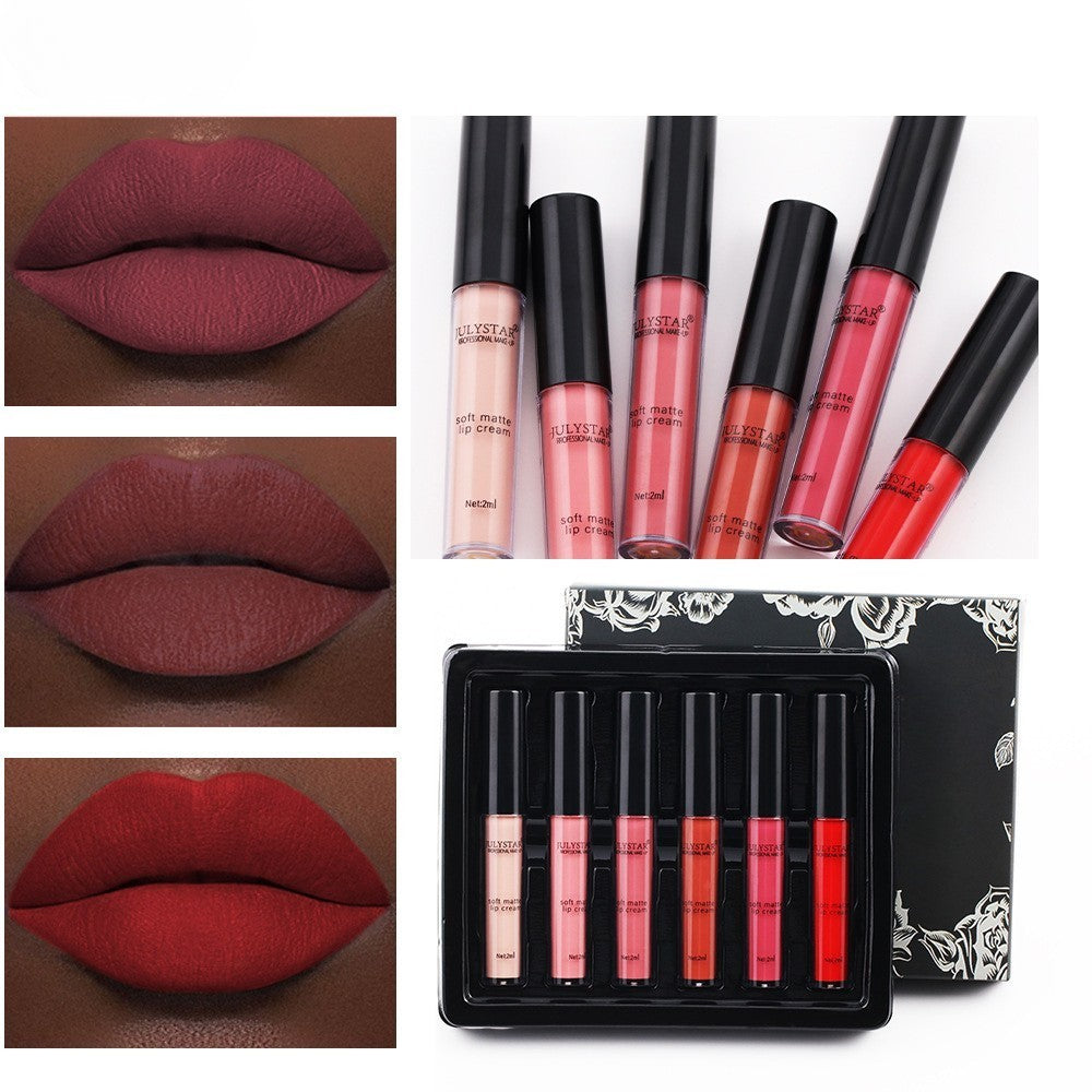 6-Piece Velvet Matte Lip Gloss Set – Bold Shades in a Luxe Gift Box